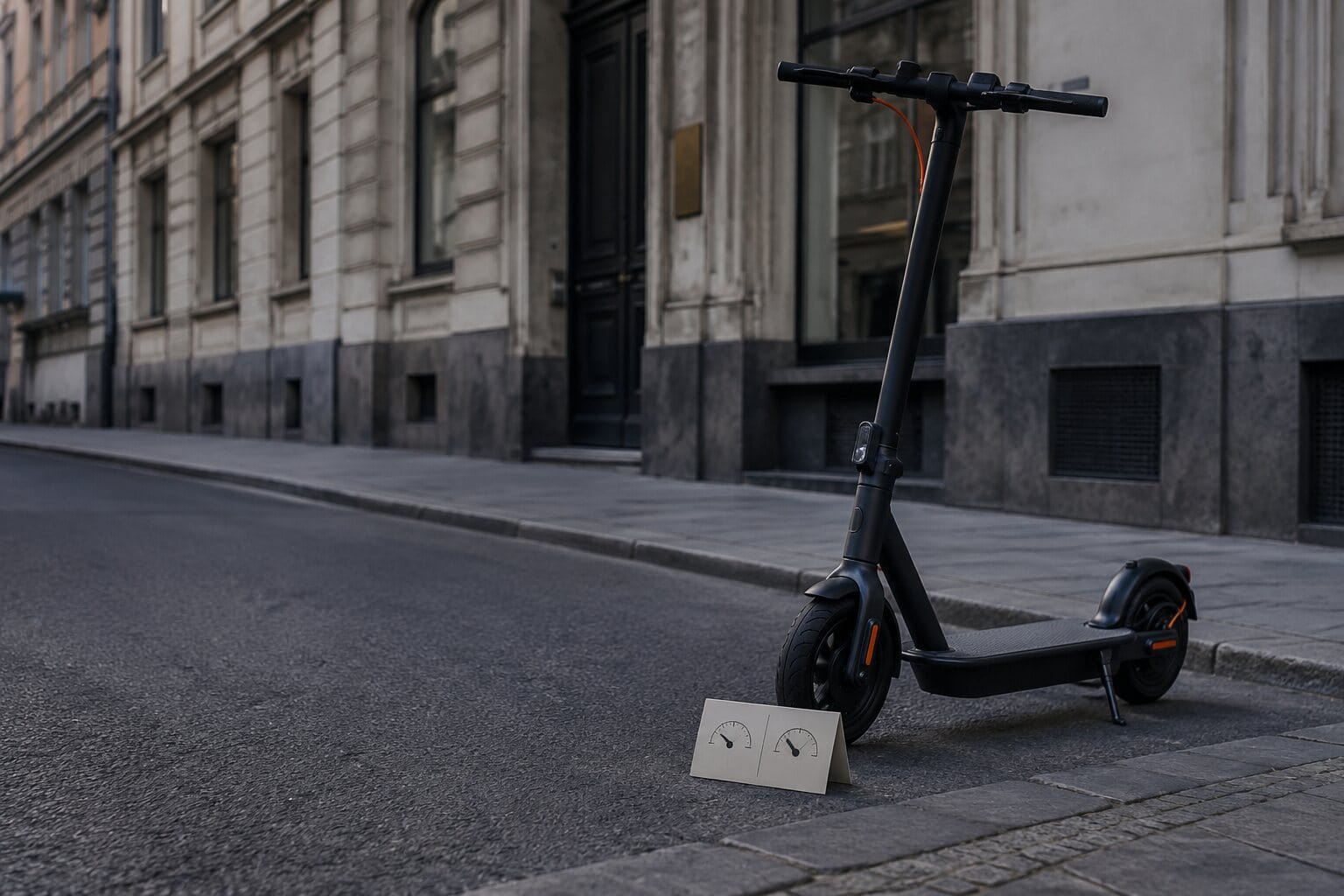 E‑Scooter auf einer Wiener Straße mit zwei unterschiedlichen Leistungsanzeigen
