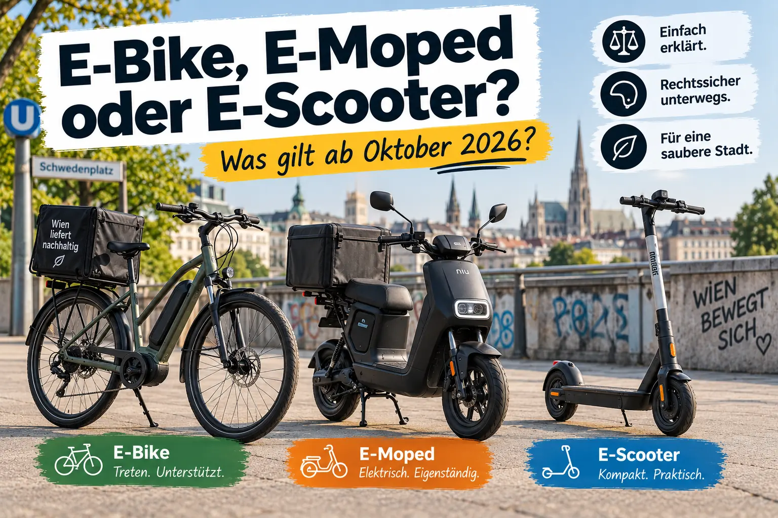 E-Bike, E-Moped und E-Scooter im Vergleich zu den neuen Regeln in Österreich ab Oktober 2026